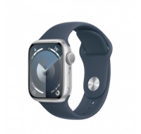 APPLE Watch Series 9 GPS 41mm Silver Aluminium Case with Storm Blue Sport Band - M/L