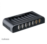 AKASA HUB USB Connect 7FC, 5x USB 2.0, 2 nabíjecí porty USB, externí, s napájecím adaptérem