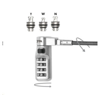 DICOTA Universal Security Cable Lock, 3 Exchangeable heads fits all slots, preset code