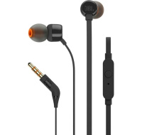 JBL T110 Black špuntová sluchátka, 3,5 mm jack, mikrofon, černá