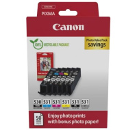 Canon Cartridge PGI-530/CLI-531 PGBK/C/M/Y/BK/GY + Canon PAPÍR GP-501 4X6 50