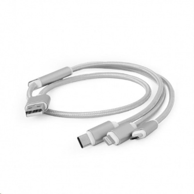 GEMBIRD Kabel CABLEXPERT USB A Male/Micro B + Type-C + Lightning, 1m, opletený, stříbrný, blister