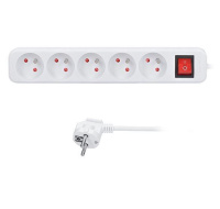 Solight prodlužovací přívod 3m, 5 zásuvek, vypínač, 16A/3680W, PVC, bílý