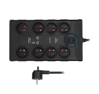 Solight přepěťová ochrana, 8z, USB A+CA, 2m, černá