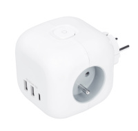 Solight rozbočka kostka, 3x 16A + USB A+C, bílá, vypínač