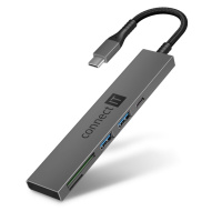 CONNECT IT USB-C hub, 2x USB-A, 1x USB-C, 1x SD karta, 1x MicroSD karta, šedá