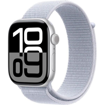 Apple Watch Series 10 GPS + Cellular 46mm Silver Aluminium Case with Blue Cloud Sport Loop