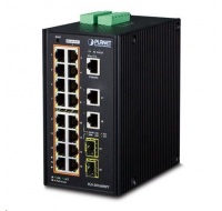 Planet IGS-20160HPT, 18x 1000BASE-T, 16x PoE 320W, 2x SFP, DIN, IP30, -40 AŽ 75°C, WEB/SNMPV3