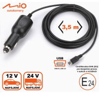 Mio cigaretová nabíječka 3.5 m ke kamerám Mio, mini-USB 5V, 2A (bulk)