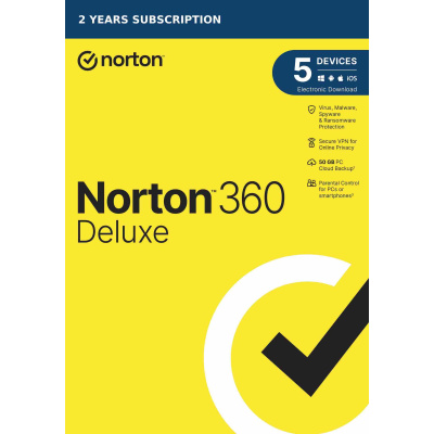 NORTON 360 DELUXE 50GB +VPN 1 uživatel pro 5 zařízení na 2 roky - ESD