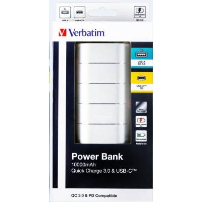 VERBATIM Powerbanka 10000mAh Quick Charge, 2xUSB-A QC 3.0 a 1x USB-C, kovová