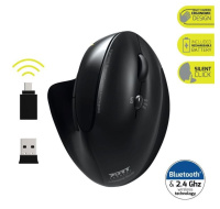 PORT vertikální bezdrátová ergonomická myš, BT, 2,4 GHz, USB-A/C, pro praváky, černá