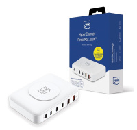 3mk síťová nabíječka - Hyper Charger PowerMax 100W, GaN 4x USB-C (PD) / 2x USB, bílá